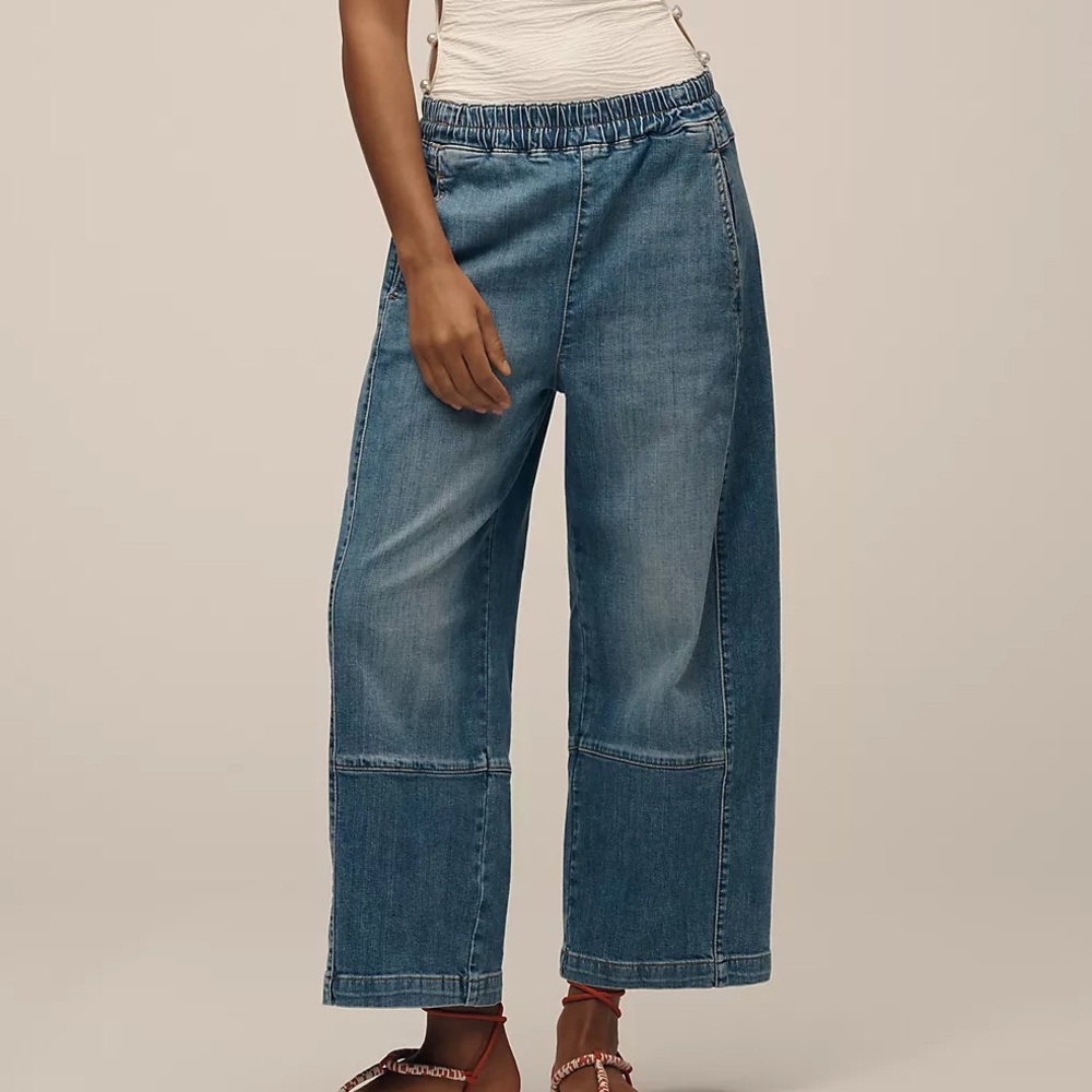 Anthropologie Wide-Leg Patchwork Denim Jeans in Medium Blue